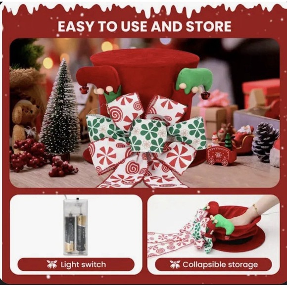 Christmas Tree & Table Topper Hat Lighted,Large Red Velvet Hat With Elf Legs‎ - Picture 2 of 4